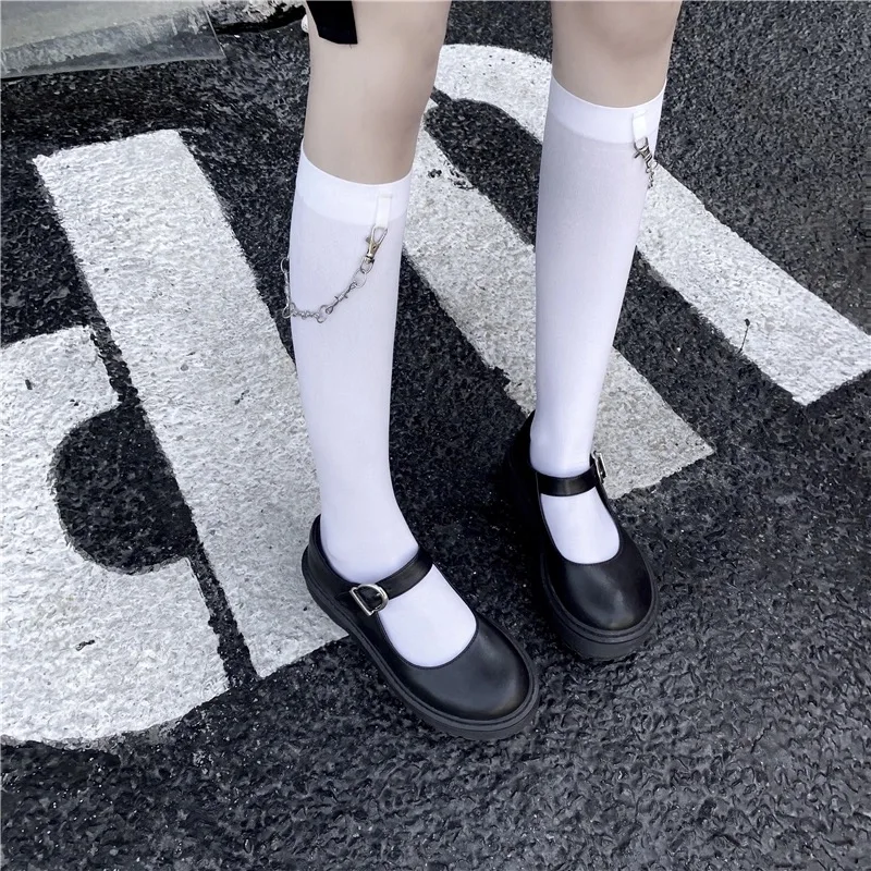 

Fashion Chain Socks Kwaii Cute Women Knee Length Socks Preppy Style Solid Stockings For Ladies Girls Mid Socks Sexy Streetwear