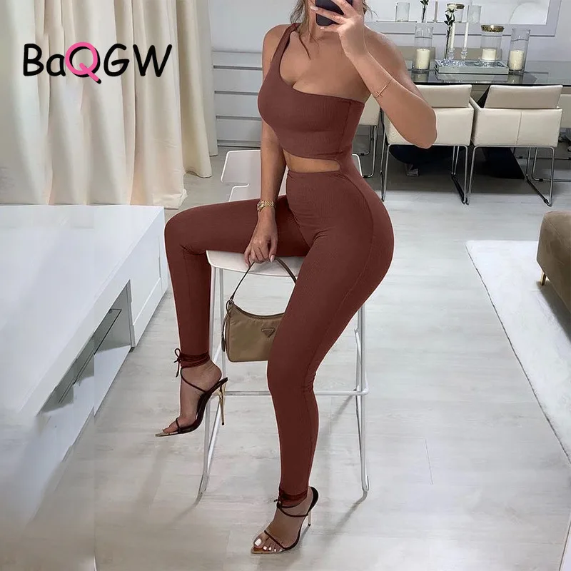 

BaQGW Fashion Sleeveless One Shoulder Sexy Hollow Out Bodycon Jumpsuit Summer Women Streetwear Skinny Outfits Clubwear Romper