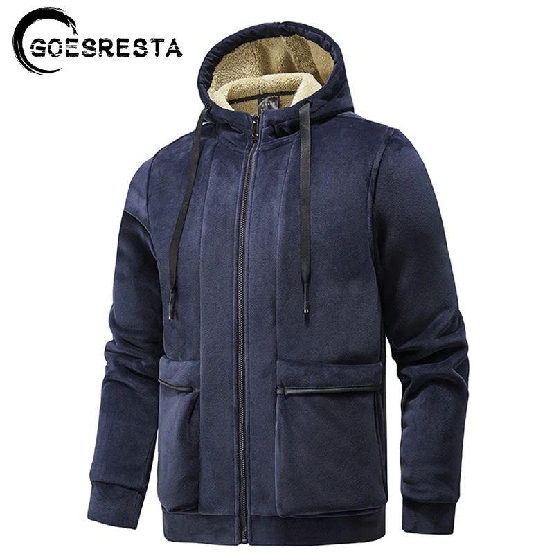 

GOESRESTA Winter Fleece Jacket Men Coat Brand Silver Fox Velvet Coat Men 2021 New Casual Warm Hooded Warm S-8XL Men's Jackets