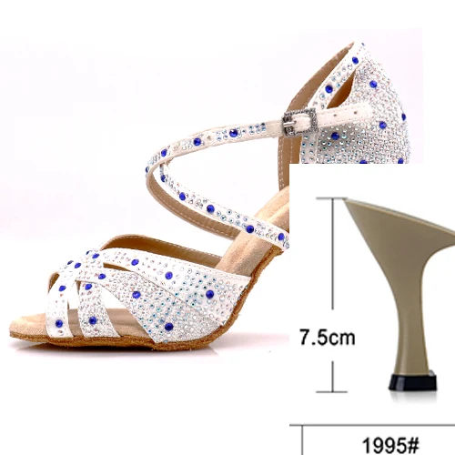 White heel 7.5cm WUXIJIAO доступно в черном и белом цвете, кроссовки женские танцевальные туфли для джаз, сальса Латина Танцы обувь квадратный Обувь для танцев со стразами свежий Цвет - Цвет: White heel 7.5cm