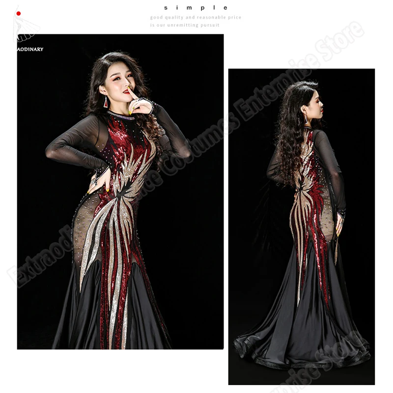 Восточное платье с длинным рукавом костюмы для женщин танец живота юбка блёстки