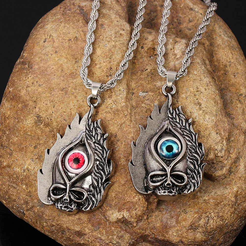 

Fashion Vintage Punk Demon Eye Skeleton Stainless Steel Necklace For Men Hip Hop Party Biker Pendant Necklace Jewelry Gift