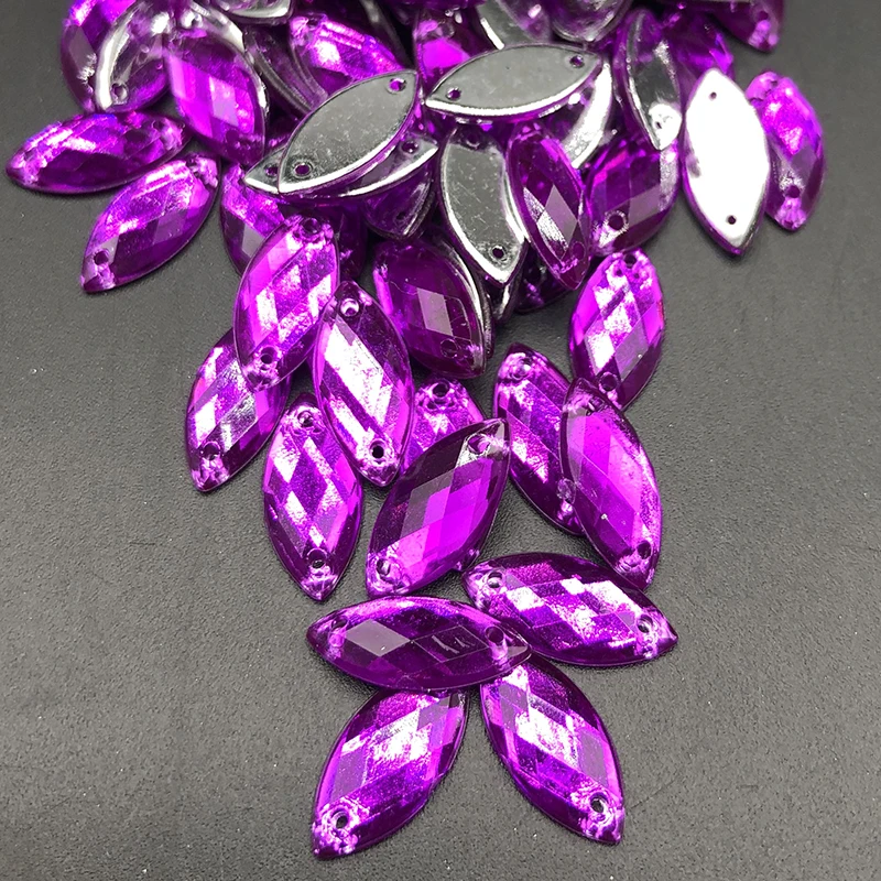 

100pcs 7*15mm Flatback Colorful Acrylic Sewing Rhinestones Loose Stones For Women Dress Horse Eye Acrylic Sew On Rhinestones