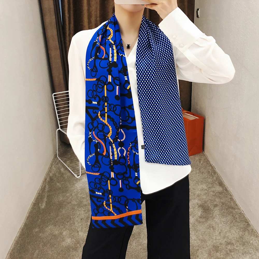Luxury Brand Double-deck Plaid Scarf Women Design Belt Chain Fashion Neckerchief Silk Scarves For Ladies Head Handkerchief |