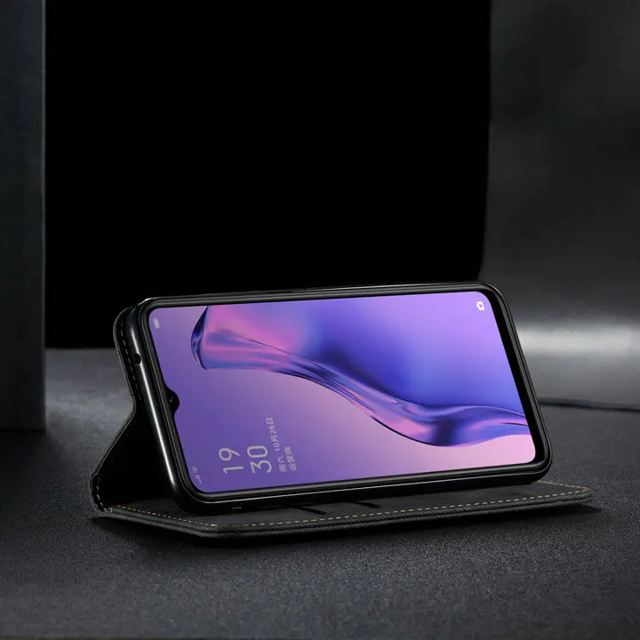 Для OPPO A91 F15 защитный чехол флип-чехол для роскошный однотонный кожаный джинсовый