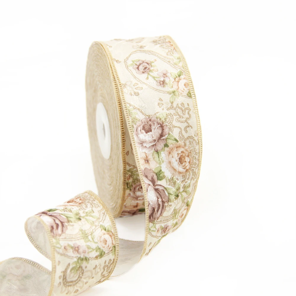 С изображением рождественского цветка набивная льняная лента 25yds DIY материалы