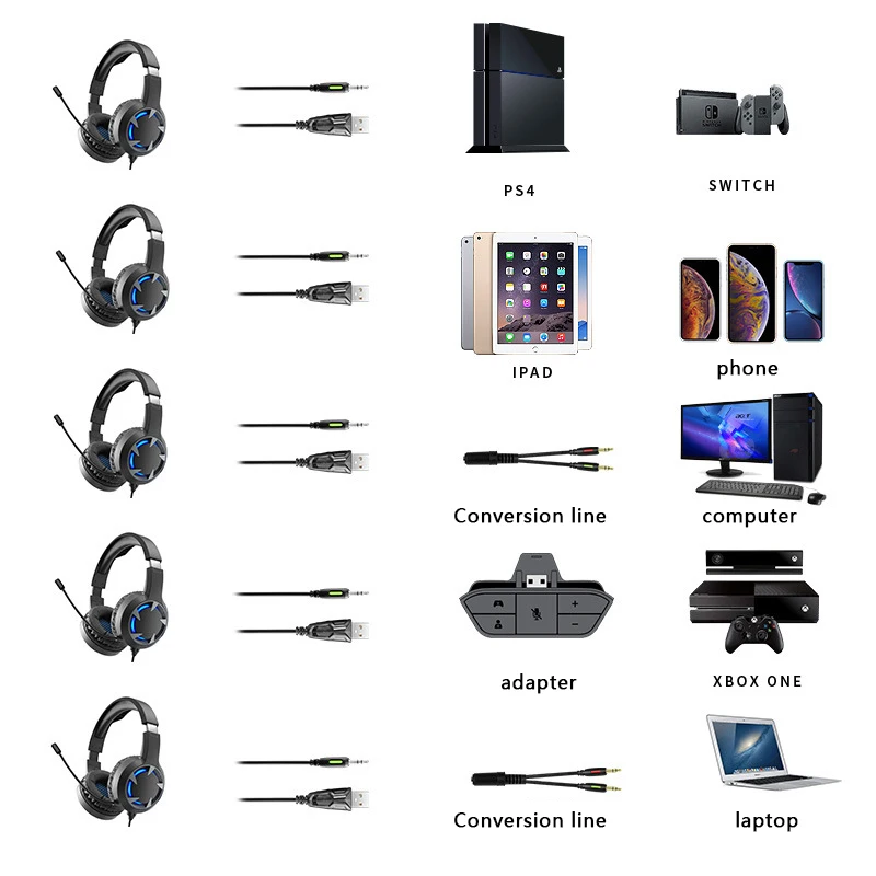 Игровые наушники A9 большие светильник микрофон стерео глубокий бас для ПК