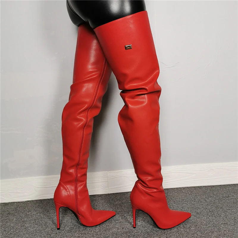 Женские ботинки до бедра с острым носком на высоком каблуке|Ботфорты| |