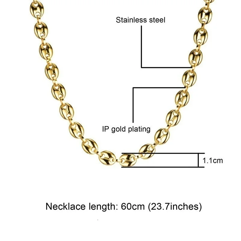 

Charm Men's Gold Color Fashion Beads Personality Trend Coffee Bean Chain Necklace Birthday Gift