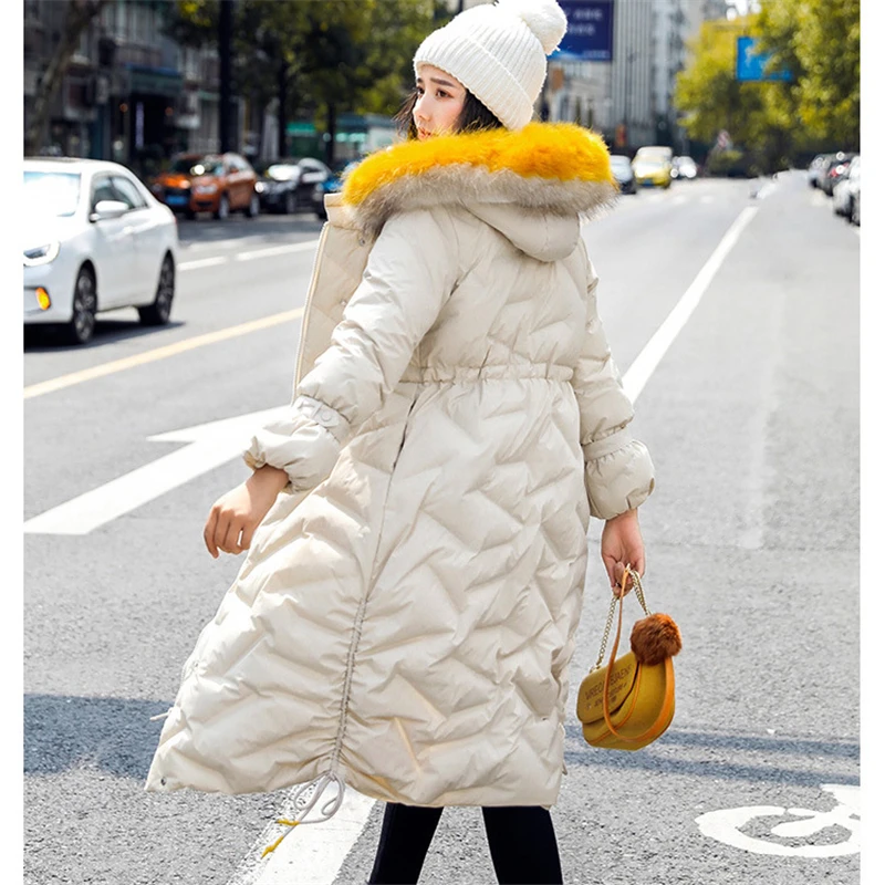 Новинка 2019 приталенный пуховик для женщин длинный тонкий большой меховой