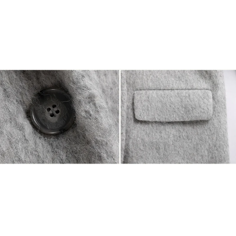 

Fluffy Grey Coat Korean Loose Suit Collar Wool Medium Long Woolen Coat For Women In Winter Jacket Manteau Femme Hiver Manteau