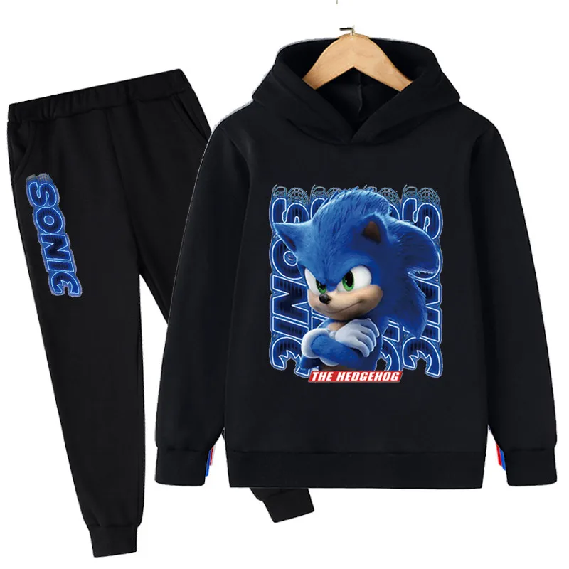 

Fashion Winter Baby Custome Boy Cartoon Clothes Kids Children Boys Clothing Cartoon Sonic Long Hoodies + Solid Pants Sets