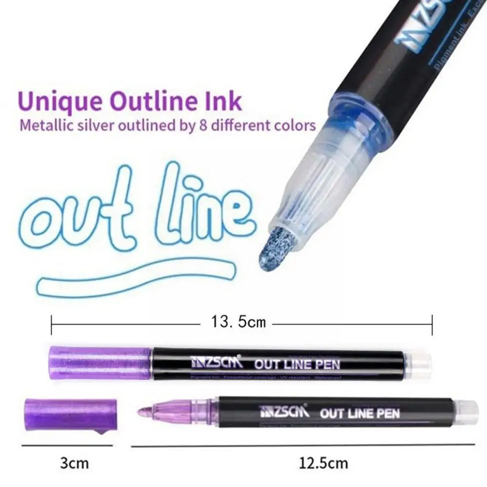 

12 Colors Double Line Outline Art Pen Marker Pen Metallic Diary Color Card Scrapbook Marker Highlighter Poster Pen Graffiti T7M7