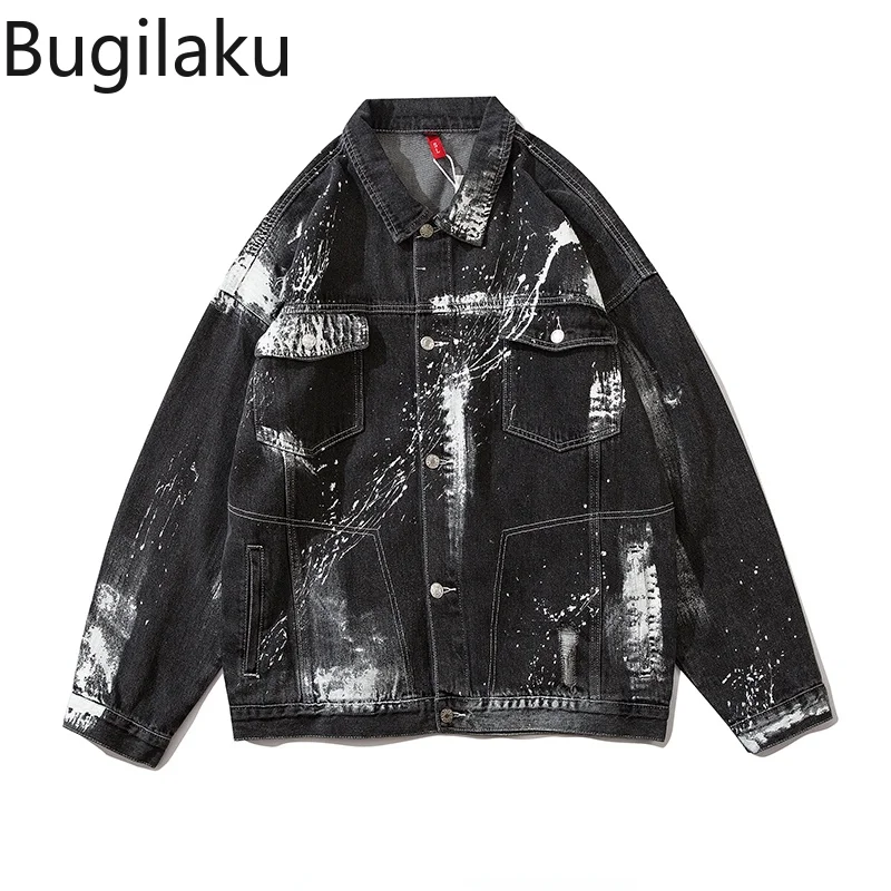 

Bugilaku High Street Harajuku Jackets Women Loose Turn Down Collar Tops New Arrival Long Sleeve Single Breasted Denim Coats