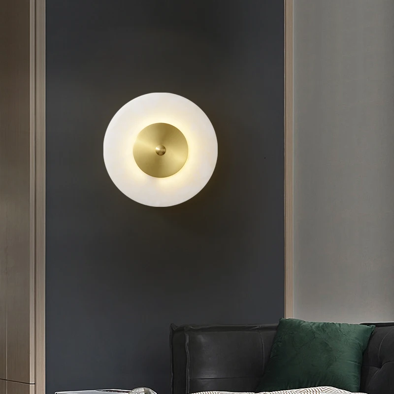 

Decorate Bedroom Living Room Dining Room Modern Copper Marble Disk Wall Lamp Background Lighting