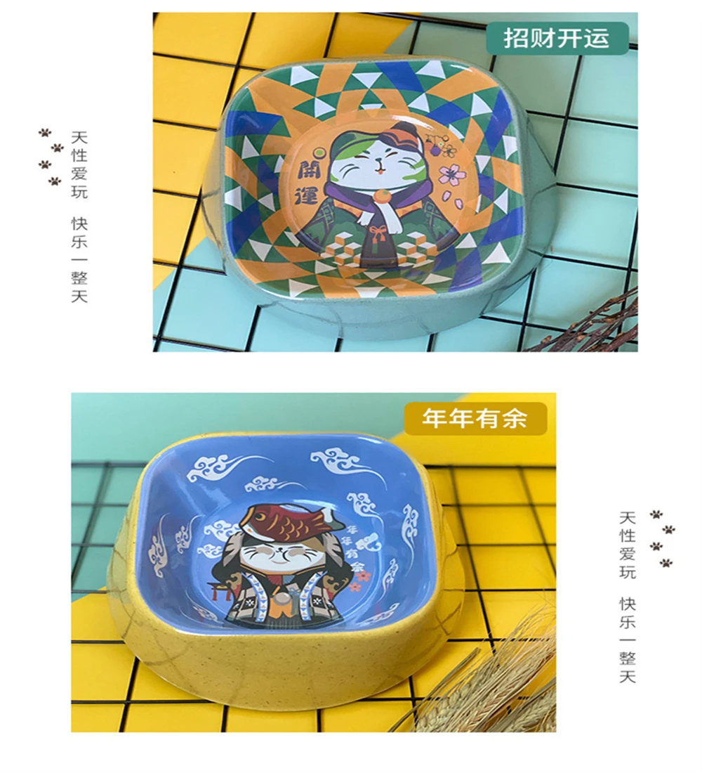 

Pet Bowl China style Cat Feeding Supplies Double Pet Bowls Dog Food Water Feeder Dog Accessories Durable multiple color option