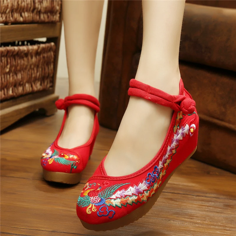 Этническая модная вышитая обувь Женские туфли на каблуке эспадрильи в стиле