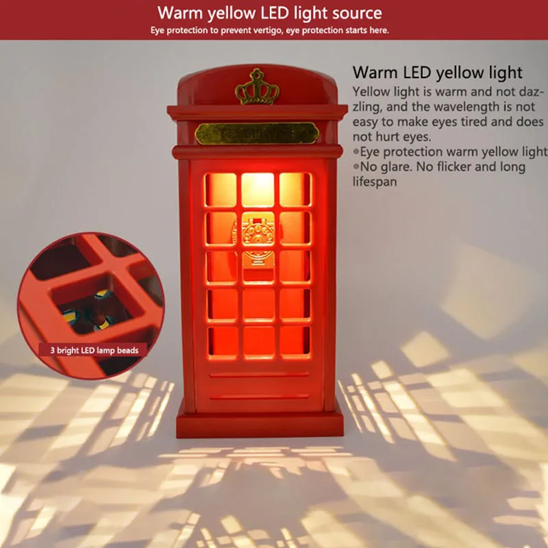 Винтажная Проводная телефонная будка с USB-зарядкой светодиодный ночник