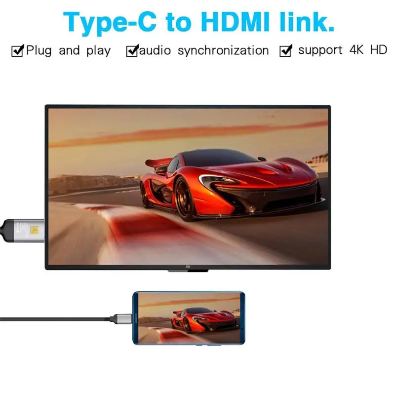 Кабель переходник с USB C на HDMI 4K Type совместимый преобразователь HD TV для MacBook Samsung