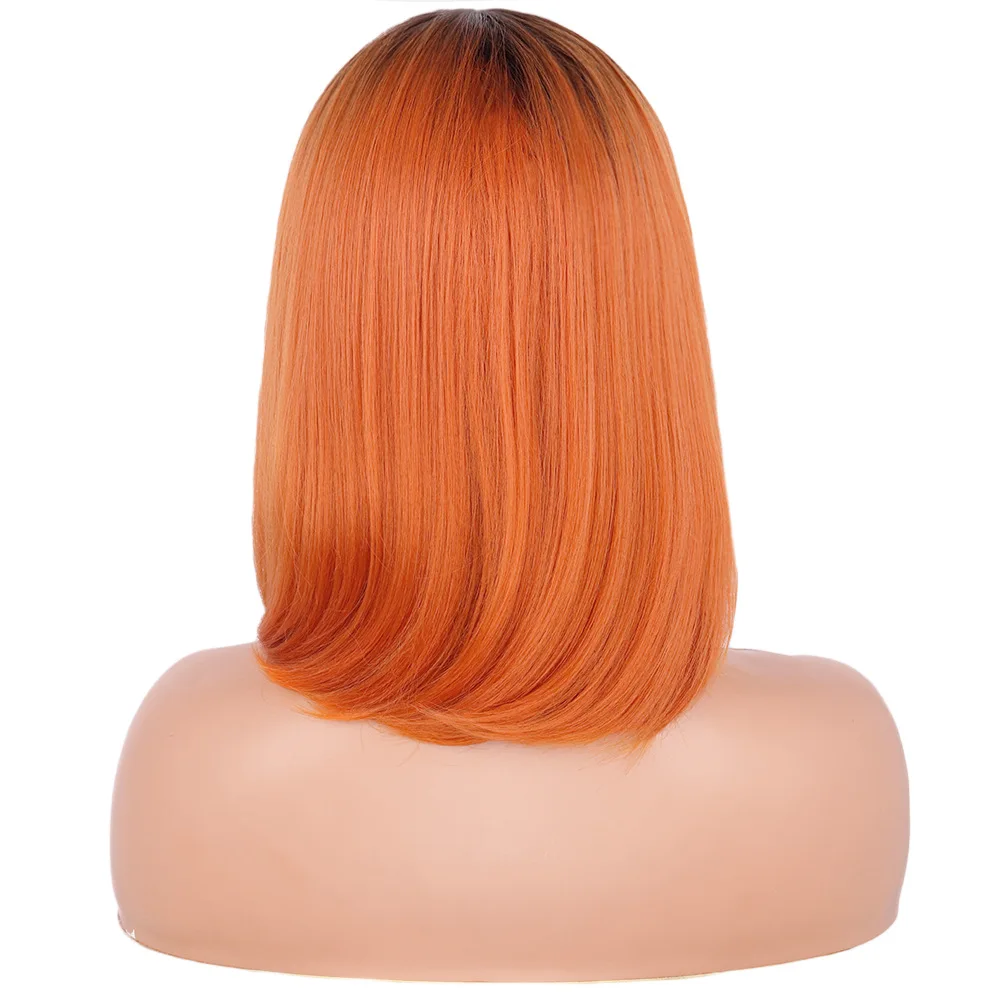 

Ginger Bob Short Wigs Ombre Orange Straight Bob Wigs Cosplay Natural Middle Part Heat Resistant Synthetic Lolita Wig for Women