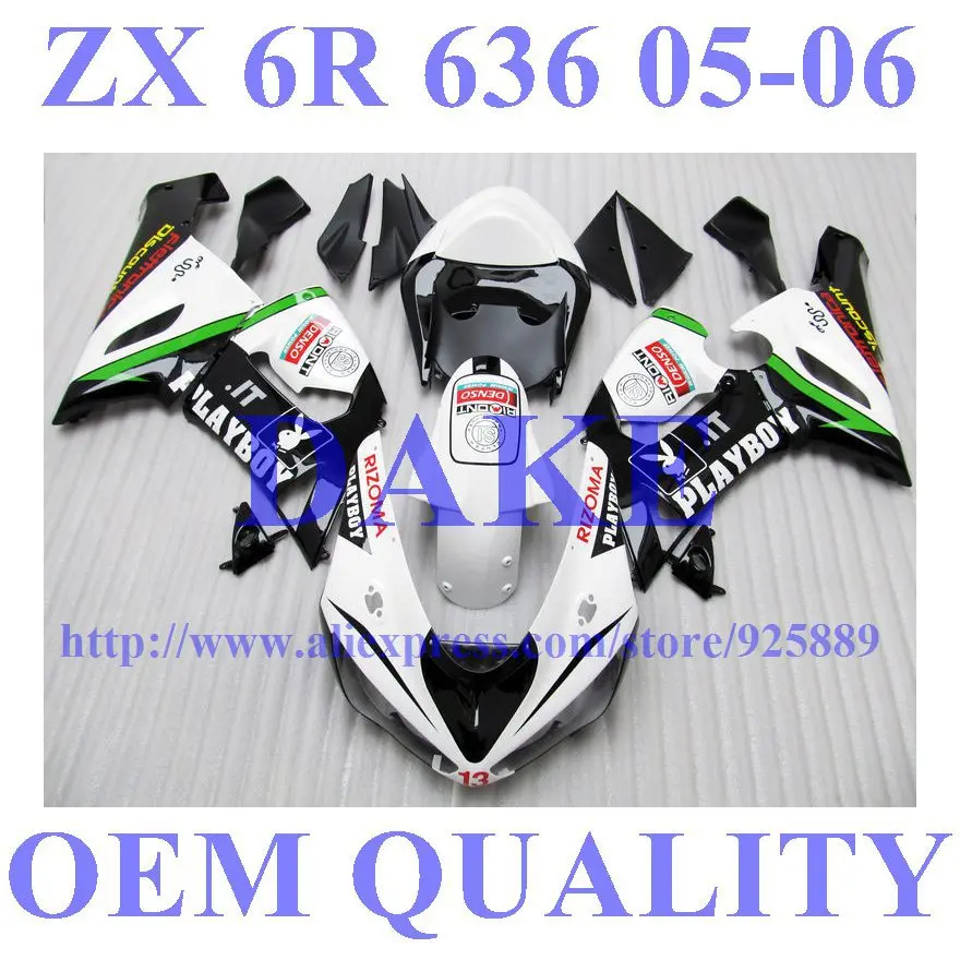 

White Black Fairing Kit For NINJA ZX 6R 636 05 06 ZX-6R DAKE ZX6R 2005 2006 ZX 6R 05 06 Fairings Freecustom