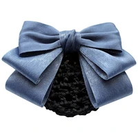fashion contrast women hair clip with hair net bag bank hotel staff flight attendant ladies bow knot hairclips net hairpin