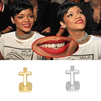 cross single gold teeth grills hip hop grills top grill cosplay teeth cap tooth body jewelry copper dental grills simple gifts