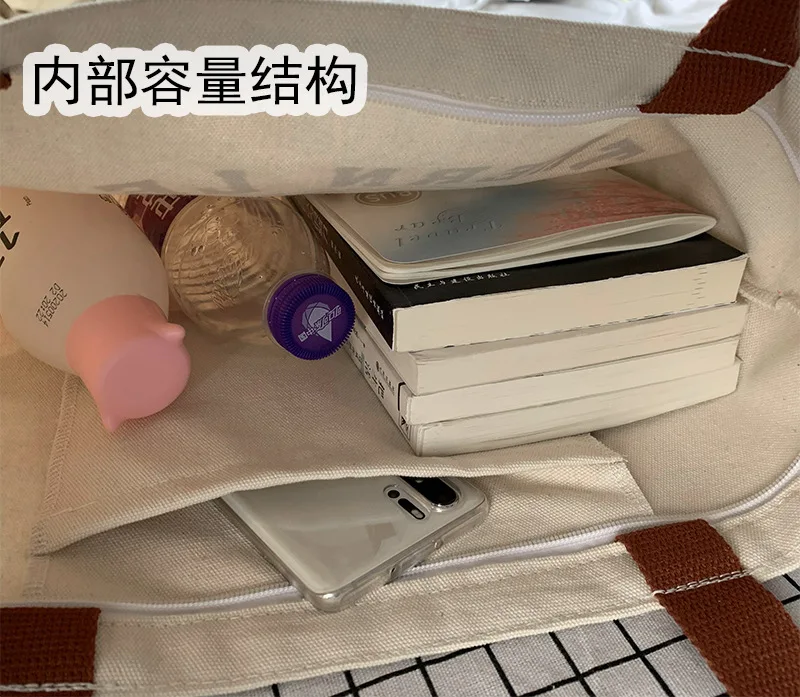 

Letter Printing Women's Canvas Bag White Large Capacity Travel Women's Shoulder Bag Simple Leisure Student Yoga Sports Bag 2021