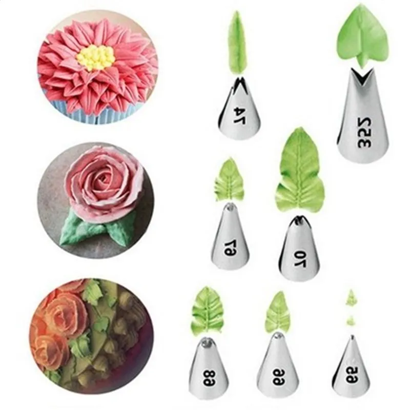 

6 Styles Set Leaves Nozzles Stainless Steel Icing Piping Nozzles Tips Pastry Tips For Cake Decorating Pastry Fondant Tools
