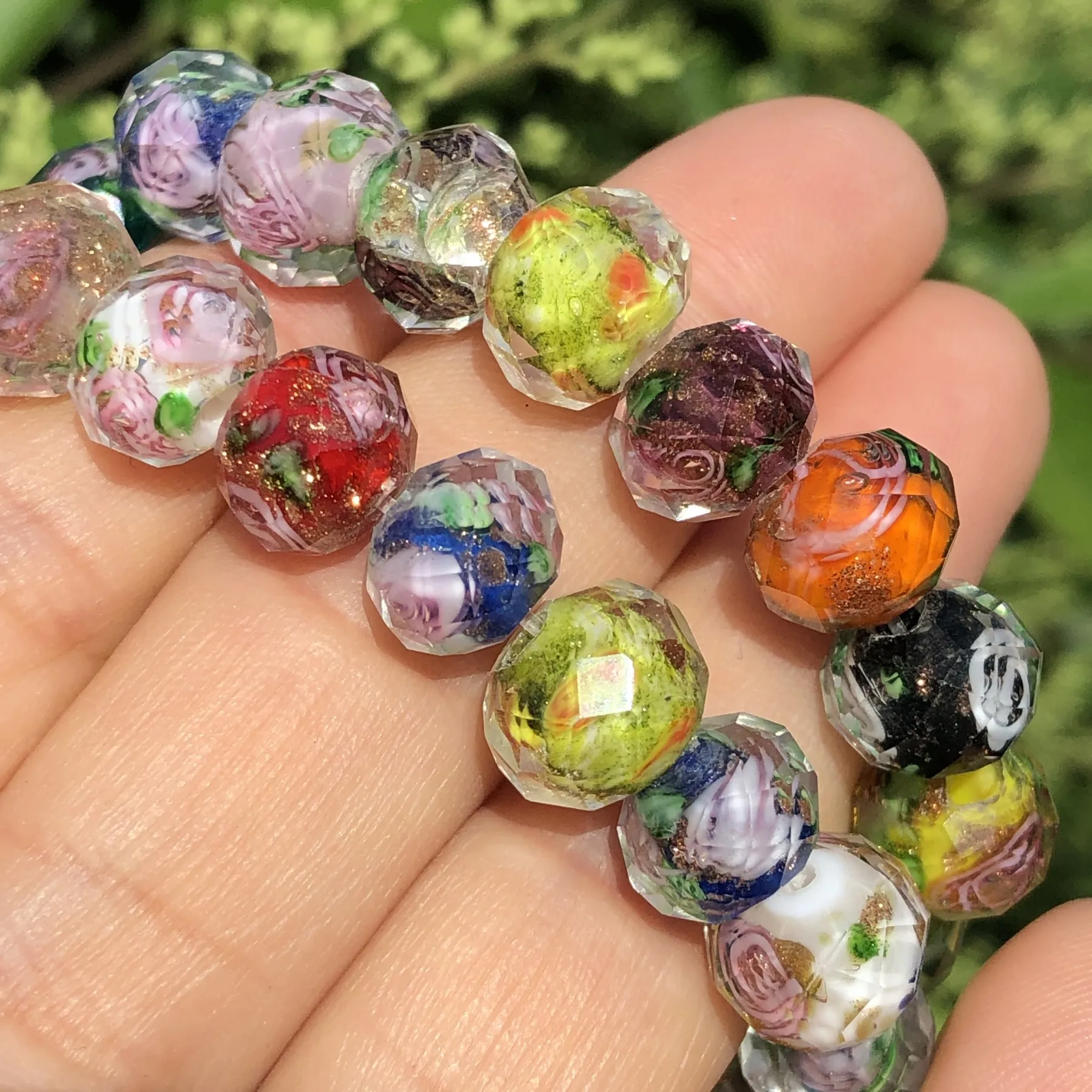 

10mm Murano Transparent Faceted Rondelle Colorful Flower Lampwork Crystal Glass Beads For Bracelet Making Women Diy Accessories