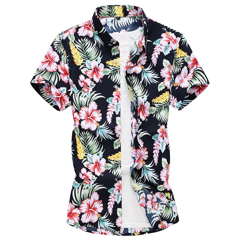 

Summer new Men fashion floral Hawaiian vacation Party Hip hop Short sleeve shirts casual Plus Size 7XL shirt camisa masculina