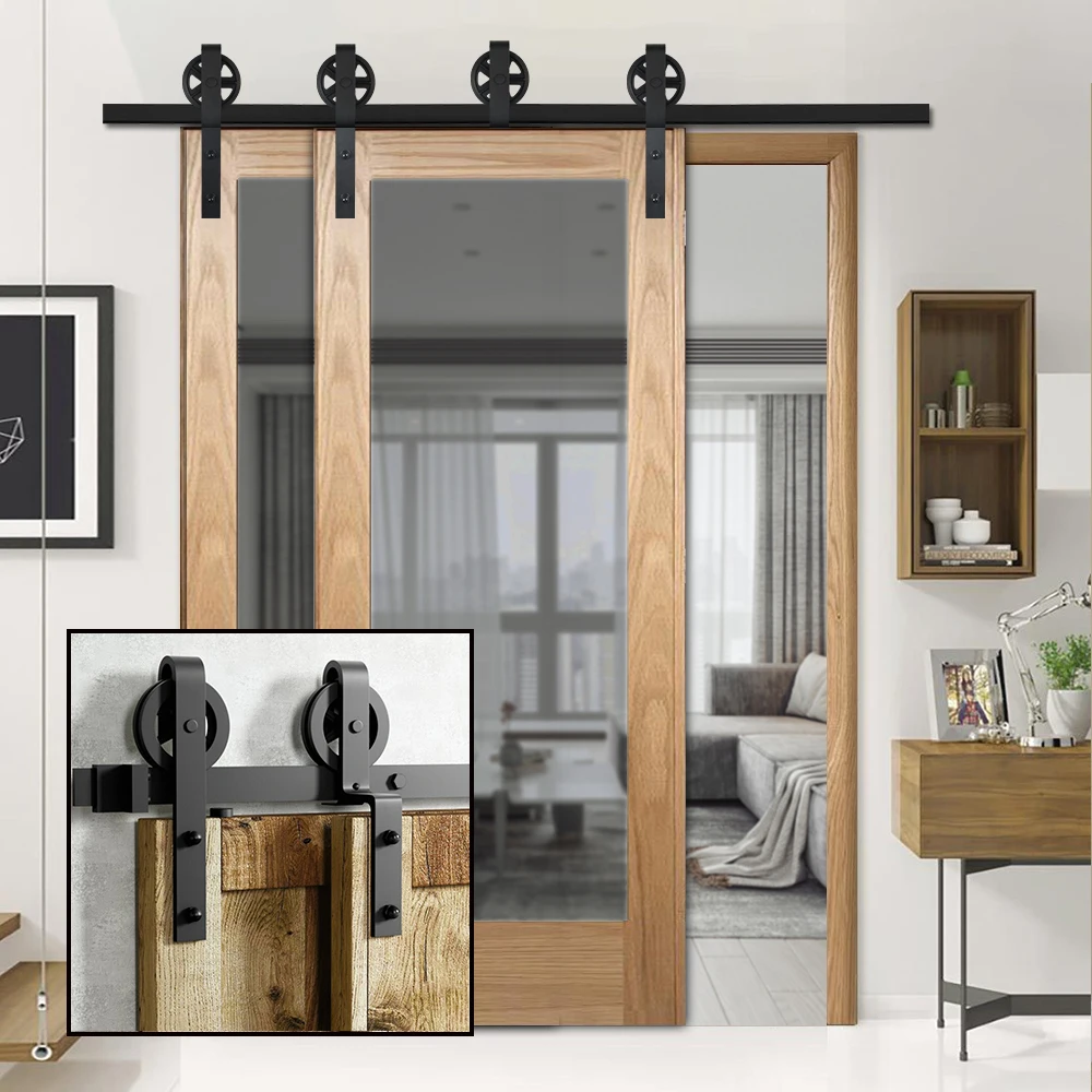 

Gifsin Modern 4-16FT Sliding Barn Door Hardware Big Rollers Bent Hanger System for Double Doors