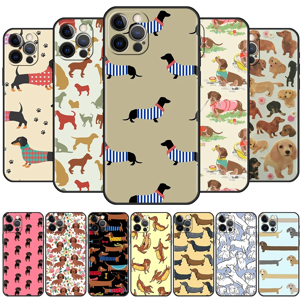 

Case For Apple iPhone 13 11 Pro Max 12 Mini XR 7 8 Plus SE 2020 X XS 6 6S 5 5S Soft Silicone Cover Dachshund Silhouette Dog Capa
