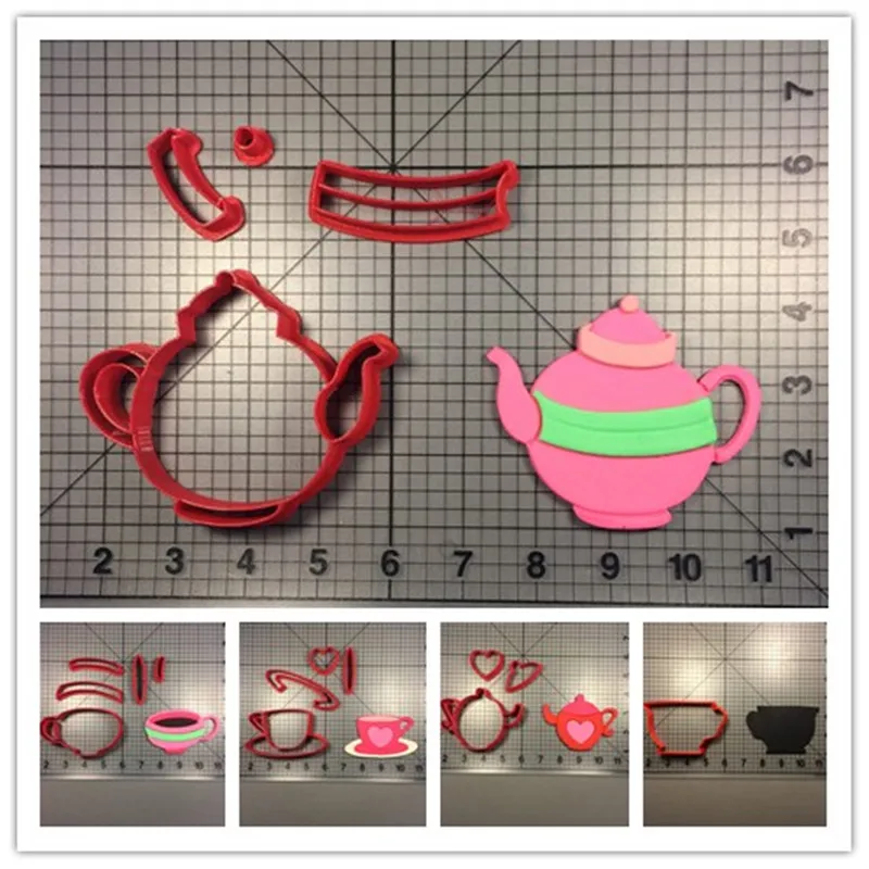 Формочки для теста в форме чашки, чайника и заварного кувшина для создания украшений для капкейков и тортов из фонданта для детской игры и декорирования.