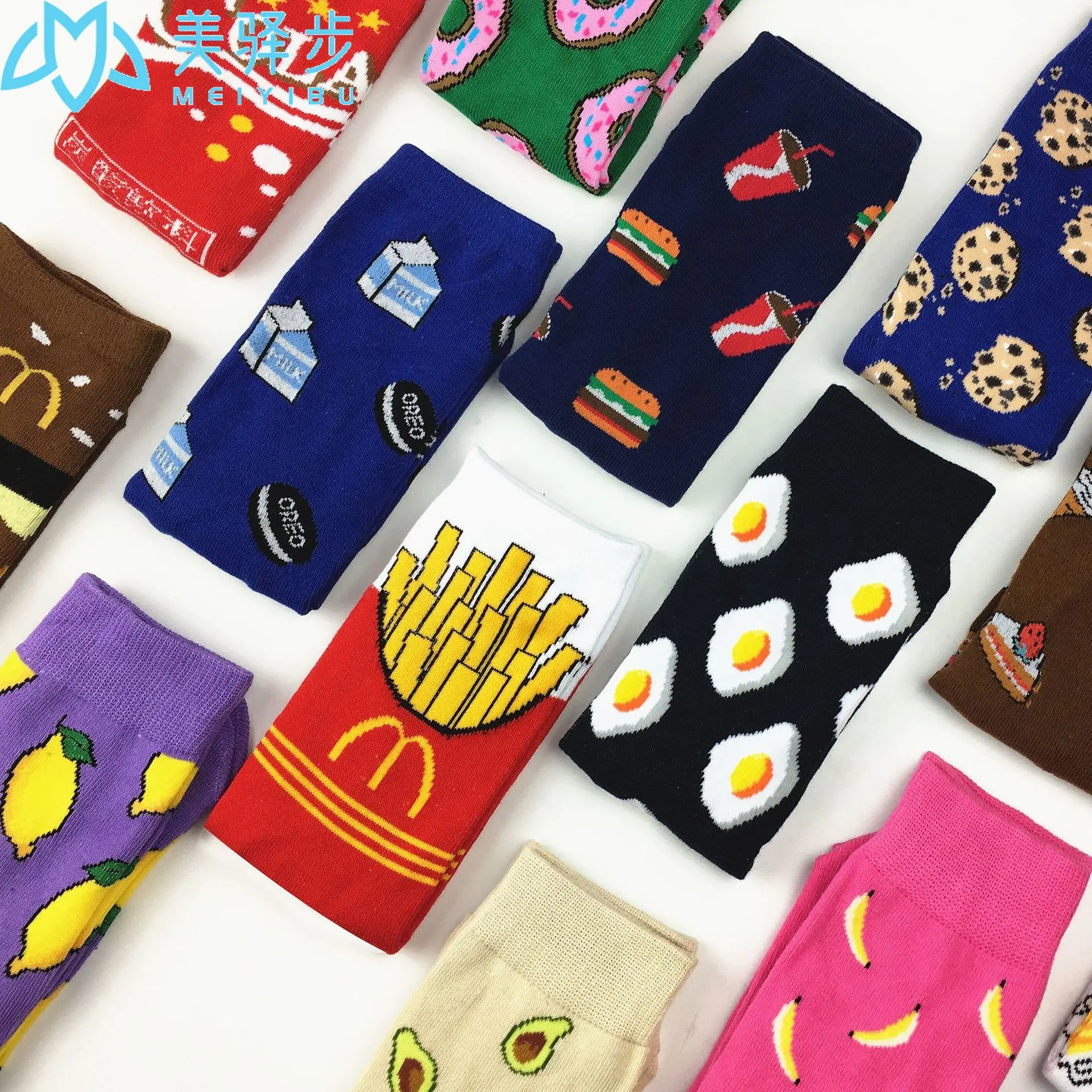 10 Pairs Per Set Avocado Fries Eggs Interesting Color Matching Cotton Tube Tide Socks Harajuku Women Socks