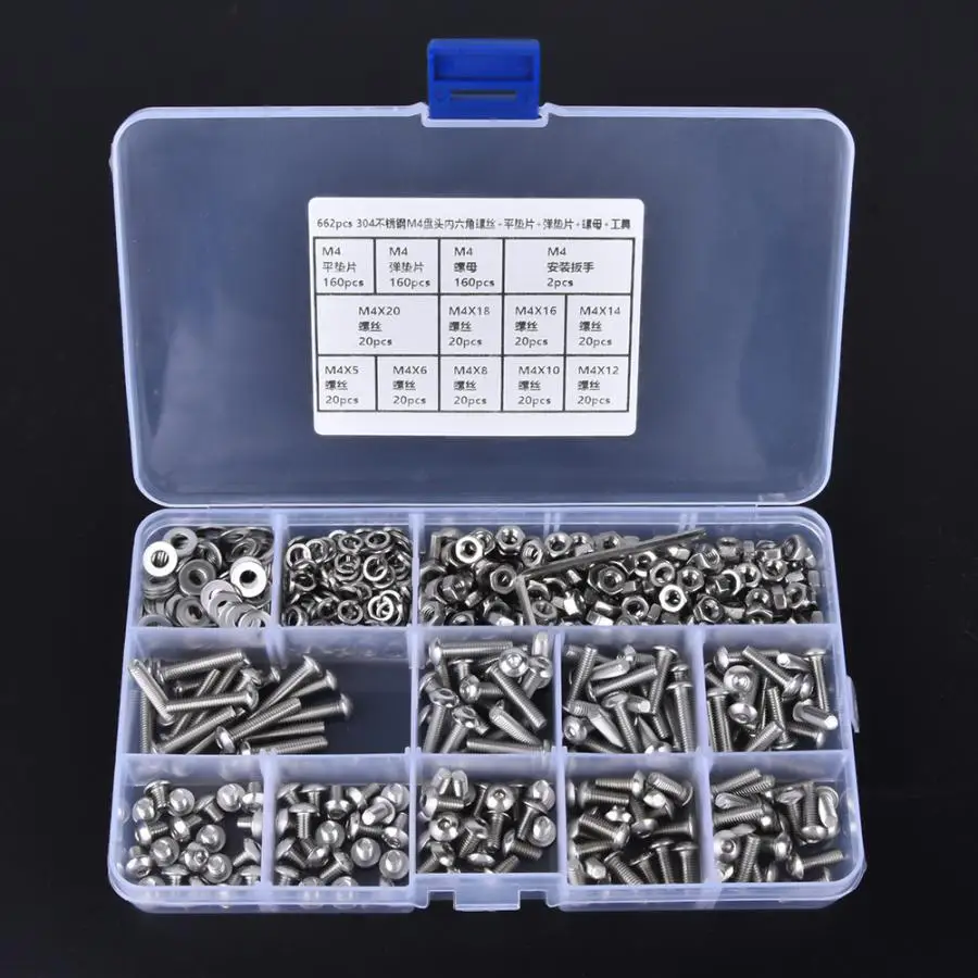 Винт с шестигранным углублением 662 шт. SUS304 M4 цилиндрической головкой винтовая