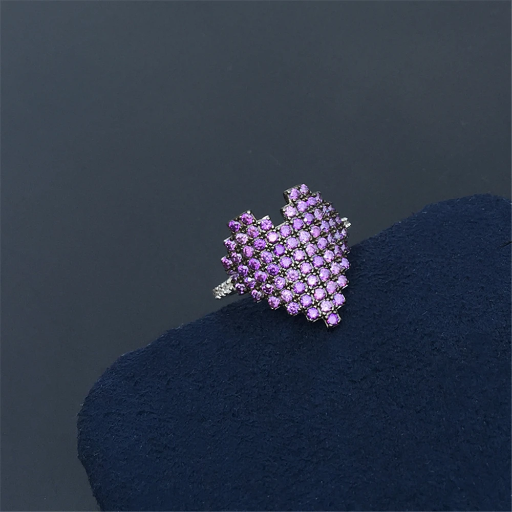 

s925 sterling silver new mosaic heart-shaped ring female French light luxury banquet style Valentine's Day gift
