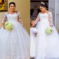 ball gown wedding dresses 2021 half sleeve tulle lace appliques beading elegant plus size sexy bridal gown vestido de noiva