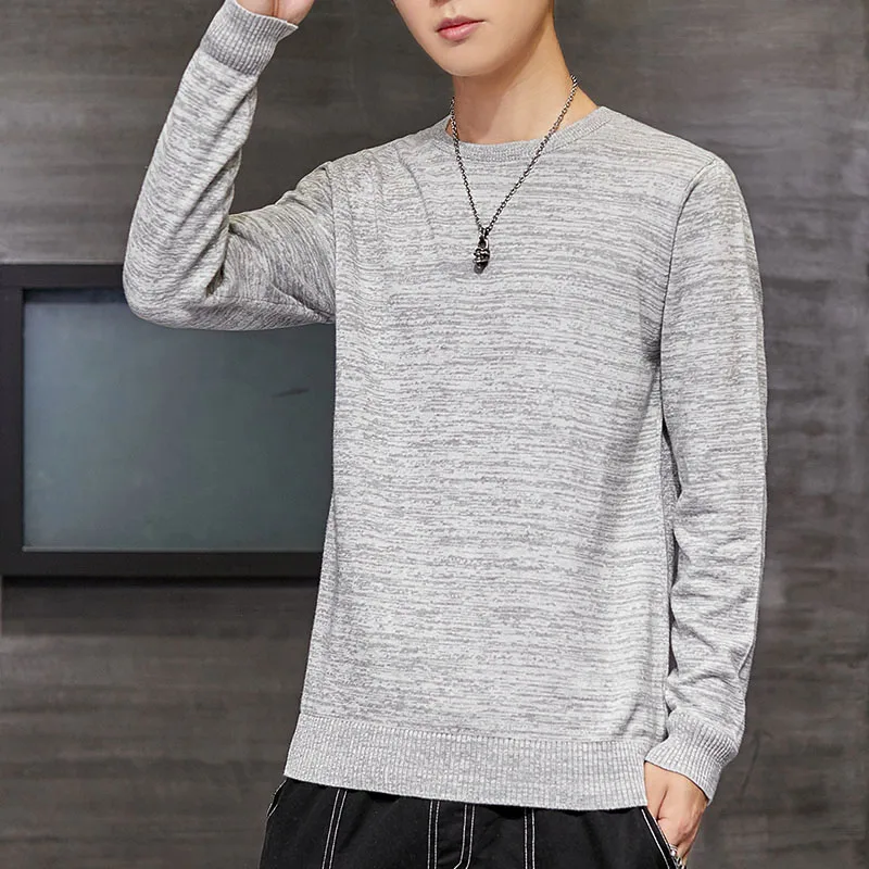 Однотонный свитер с круглым вырезом Мужская трикотажная одежда на осень и зиму