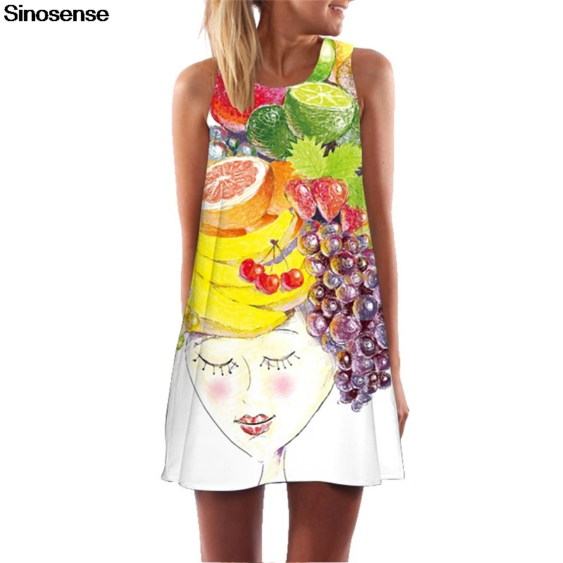 Сексуальное короткое мини платье с 3D фруктовым принтом винтажные пляжные