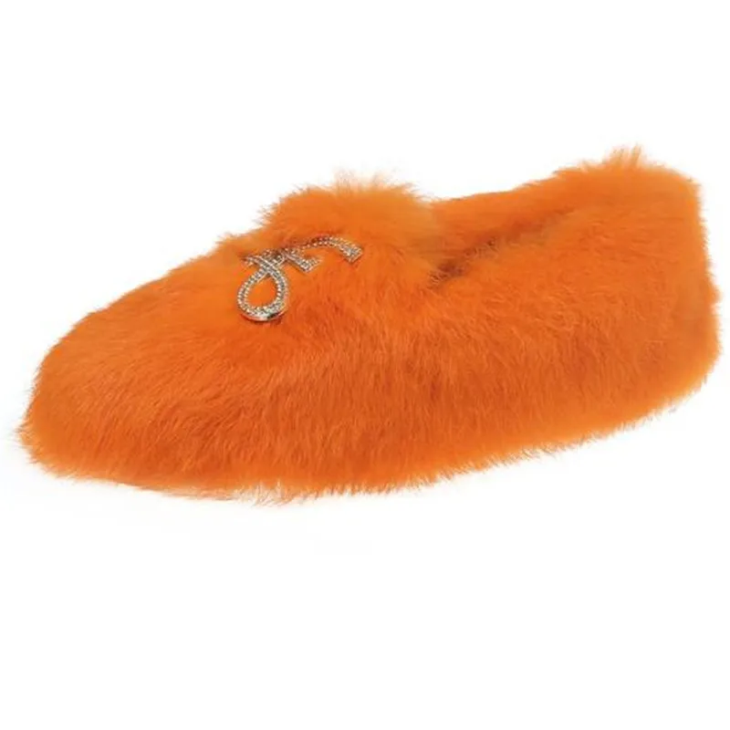 

Women's Winter Beanie Shoes Warm Rhinestone Furry Shoes Woman Fur Slides Indoor Thickening Plush Cotton Shoes Ladies Ommino shoe