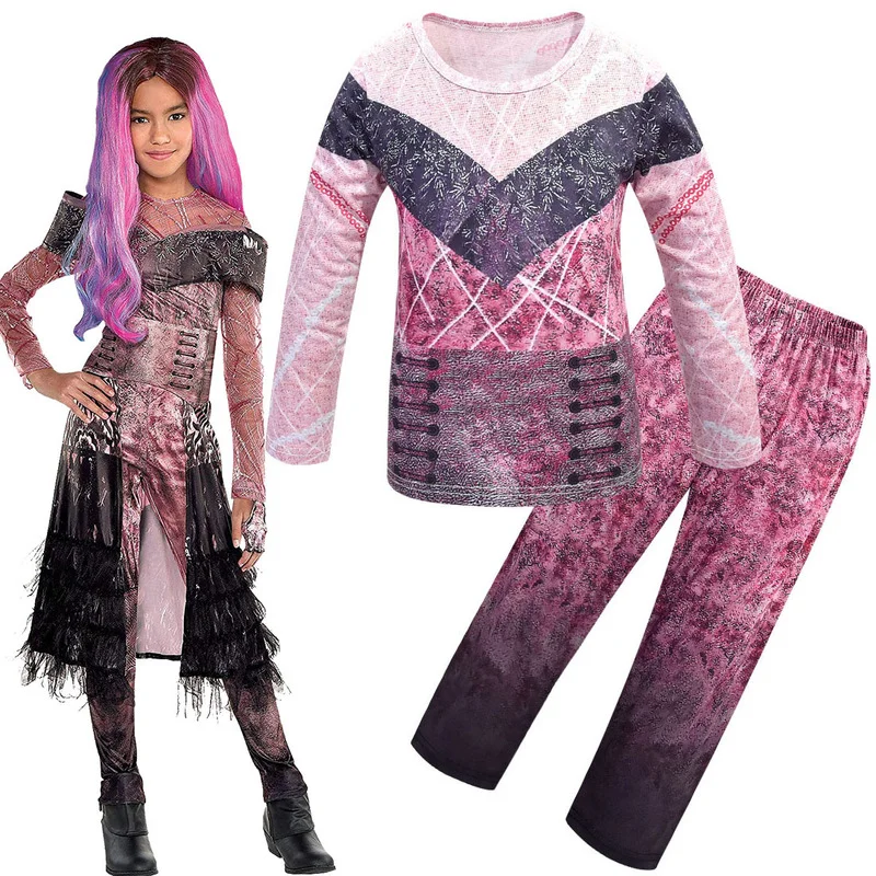 

Descendants 3 Girls Clothes Halloween Costumes for Kids Evie Mal Audrey Cosplay Children Long Sleeve Tops + Pants Clothing Sets
