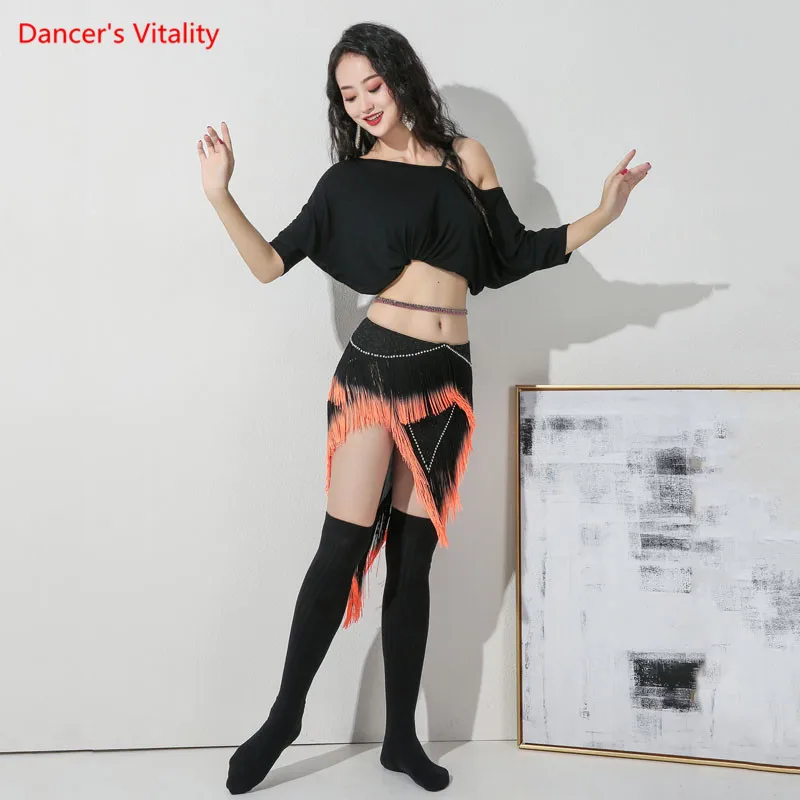 

Belly Bance Suit Modal Top Short Sleeve Or Tassel Skirt Practice Clothes Female Temperament Performance Exercise Clothing
