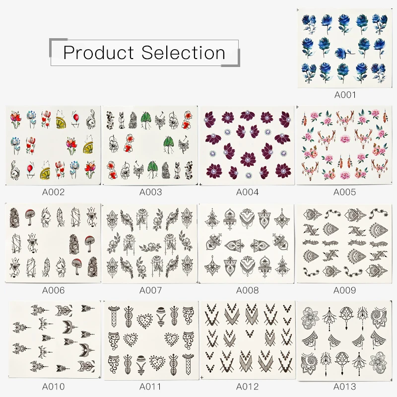 Переводные наклейки с четырьмя лилилиями для нейл-арта розовыми и синими цветами