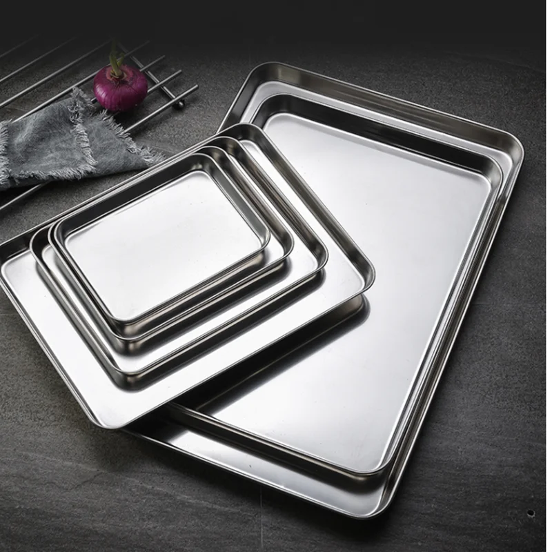 

Stainless Steel Food Trays Rectangle Household Steamed Sausage Fruit Storage Pans Water Bread Kitchen Baking Shallow Dish Plate