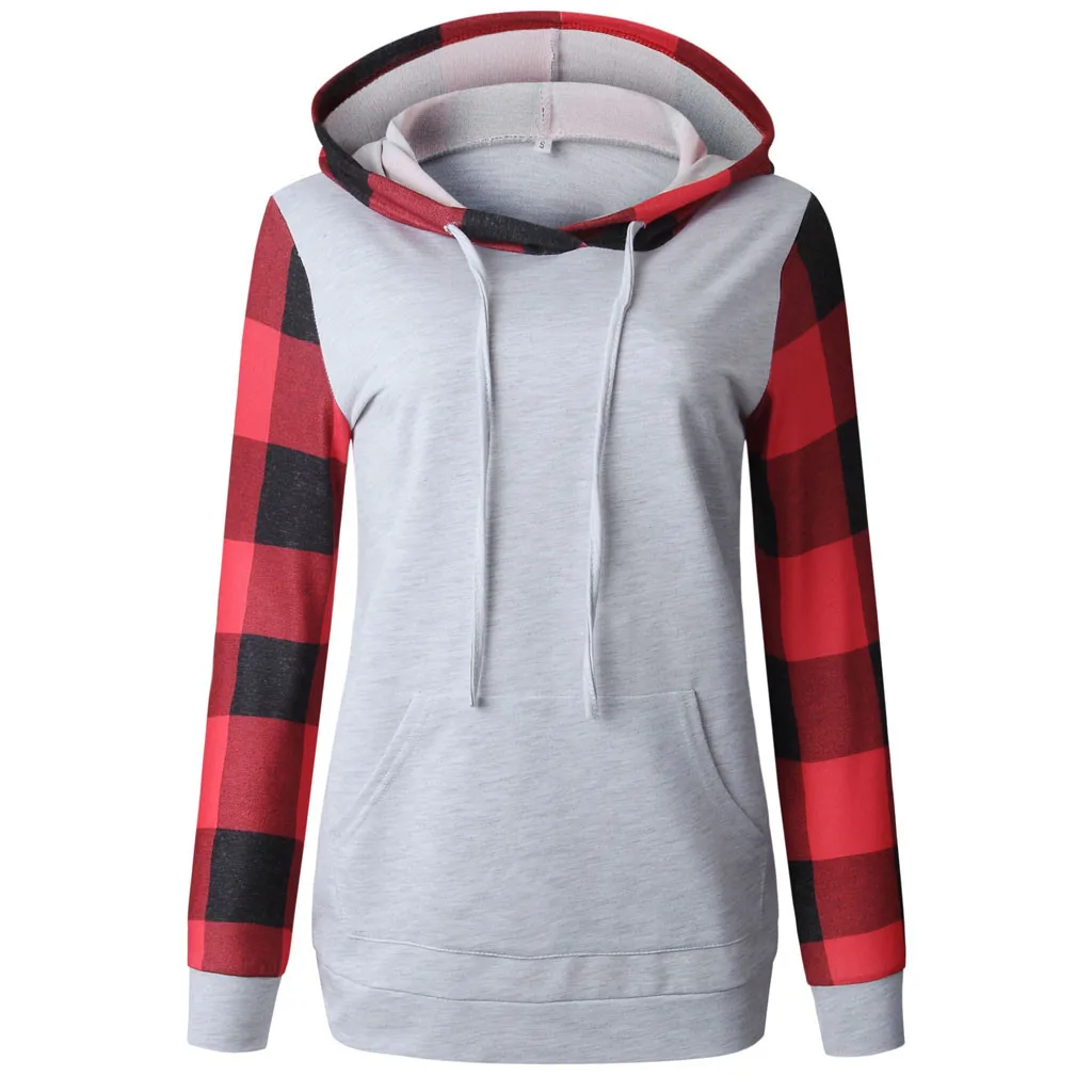 Толстовки для женщин свитшоты клетчатые толстовки с длинным рукавом и принтом
