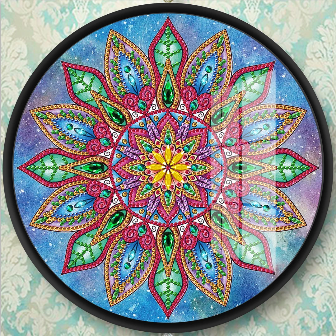 Shirliben Алмазная картина в круглой рамке, картина с кисточками, Фреска, полностью частичная картина в виде животного, павлина, совы, пейзажа, Алмазная мозаика с рамкой