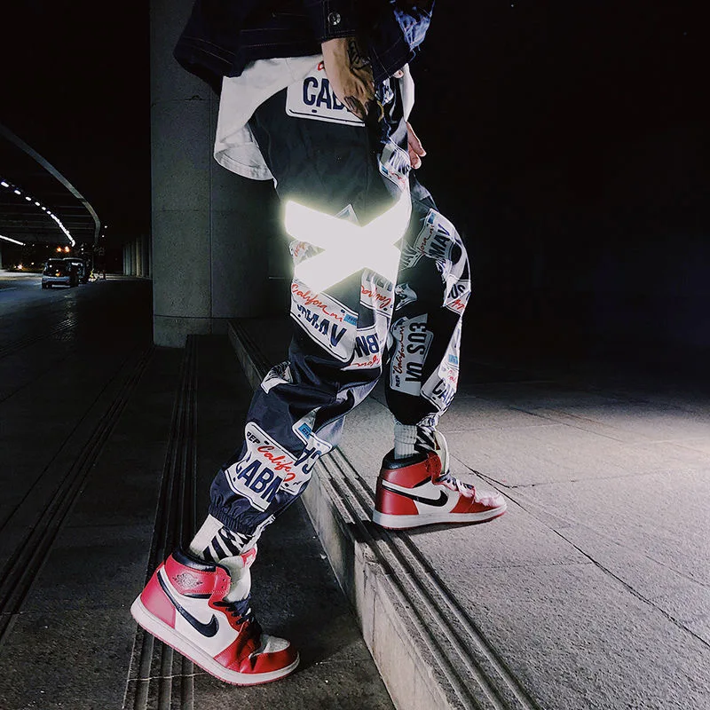 

Man Pants New Fashion Streetwear Stitching Color Joggers Hip Hop Long Pants Men Elastic Waist Cargo Pants