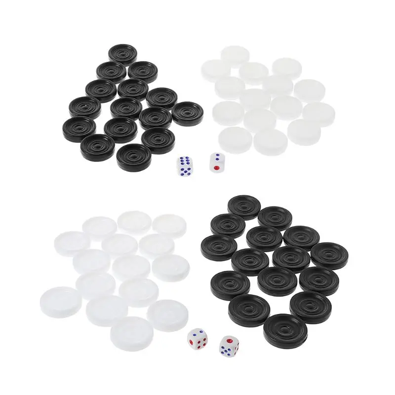 

OOTDTY 30pcs Black & White Backgammon Chess Plastic International Draughts Checkers Backgammon Chess