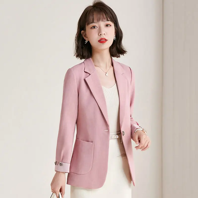 

Модные женские туфли блейзер с отворотами однотонные Цвет двойные карманы большой Размеры костюмы-Кардиган Женская куртка осенние женские...